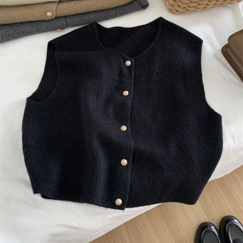 Dames Ronde Hals Gebreide Vest Cardigan - Tijdloze Stedelijke Stijl