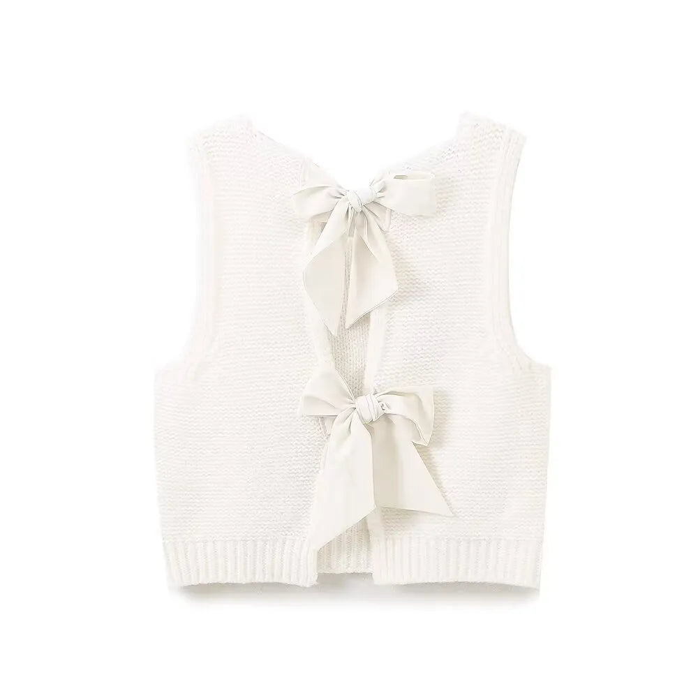 Dames Rugstrik Holgebreide Sweater Vest – Stijlvol Gebreid Lace-Up Ontwerp voor een Chique Uiterlijk