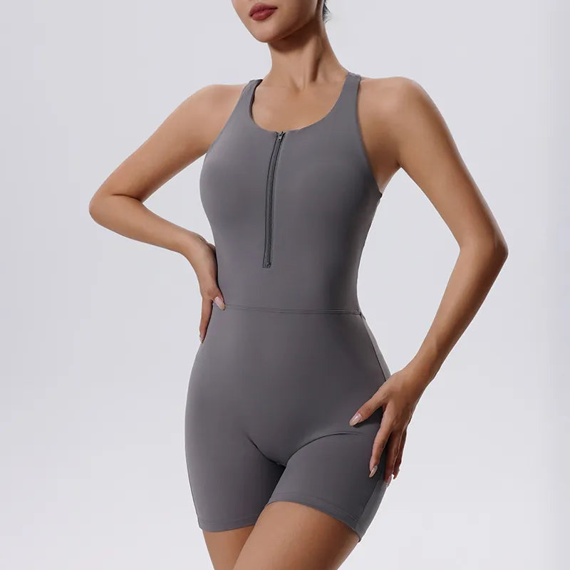 Dames Zomer Yoga Rits Rugloze Jumpsuit - Sneldrogende Actieve Kleding