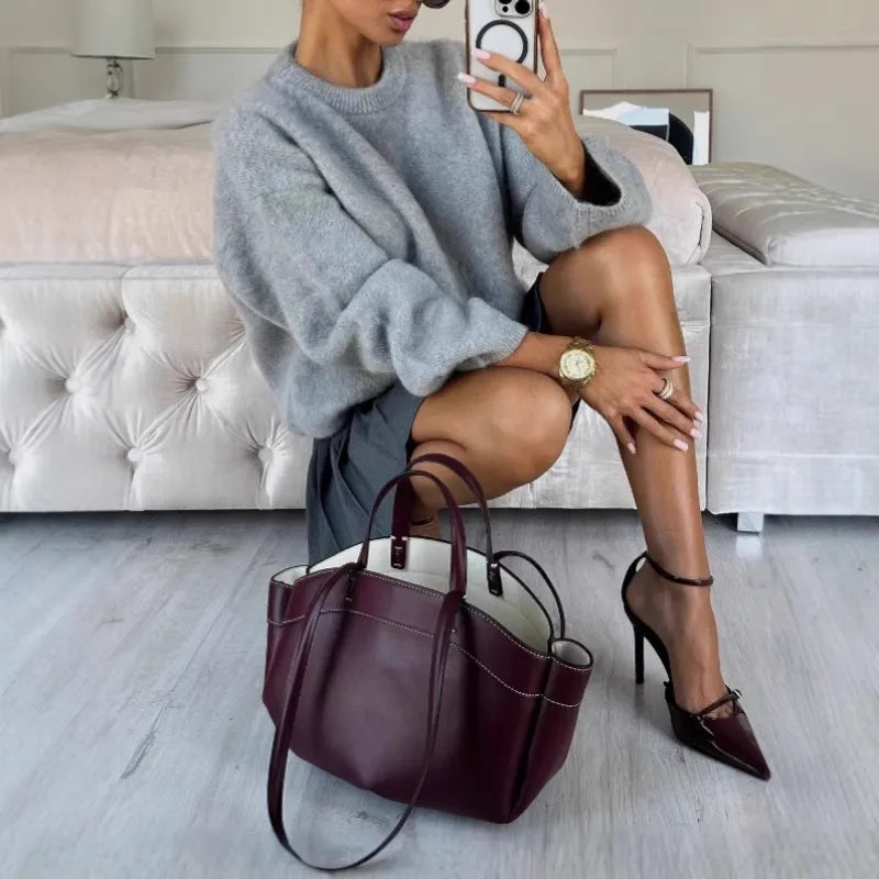 Dames Geavanceerde Grijze Geborstelde Trui – Koreaanse Stijl Franse Lui Pullover voor Herfst en Winter