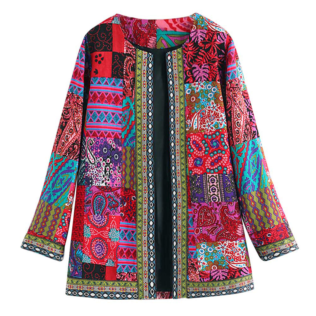 Elena - Elegante Damesjas voor Koudere Maanden in Blauw en Rood