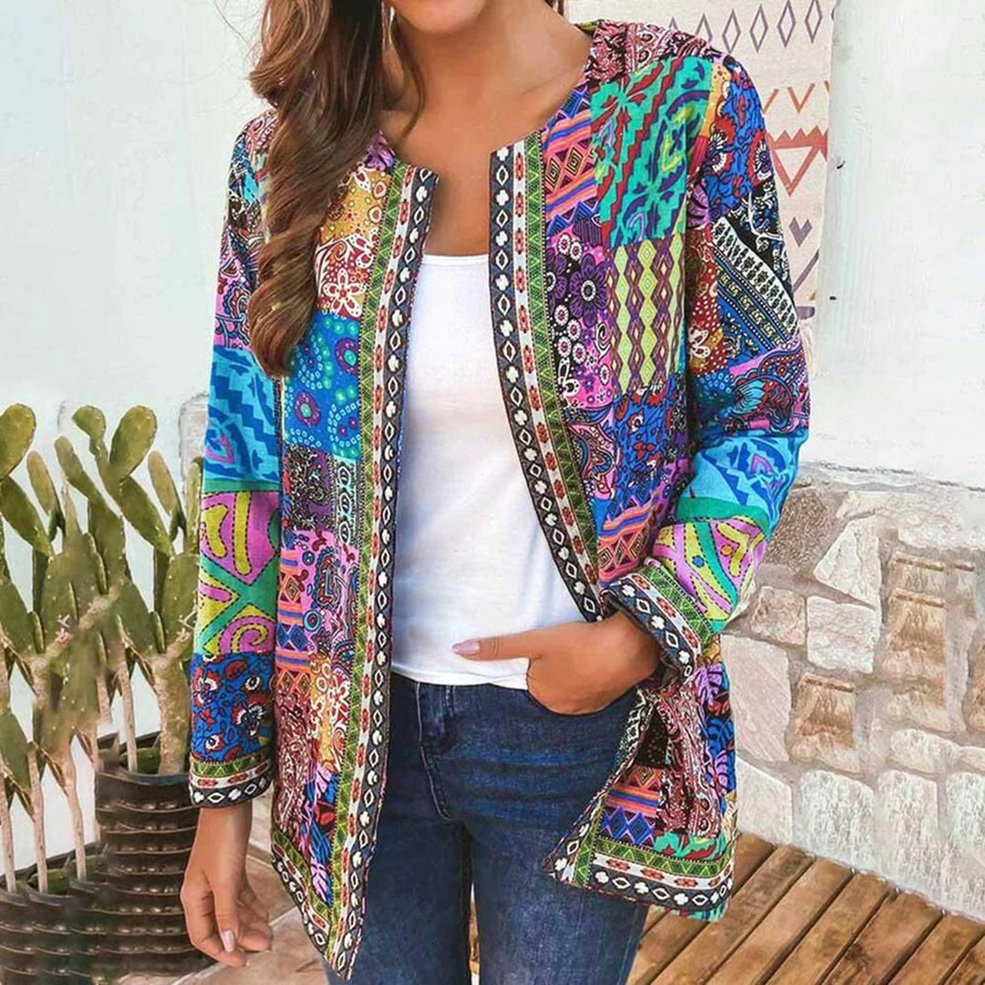 Elena - Elegante Damesjas voor Koudere Maanden in Blauw en Rood