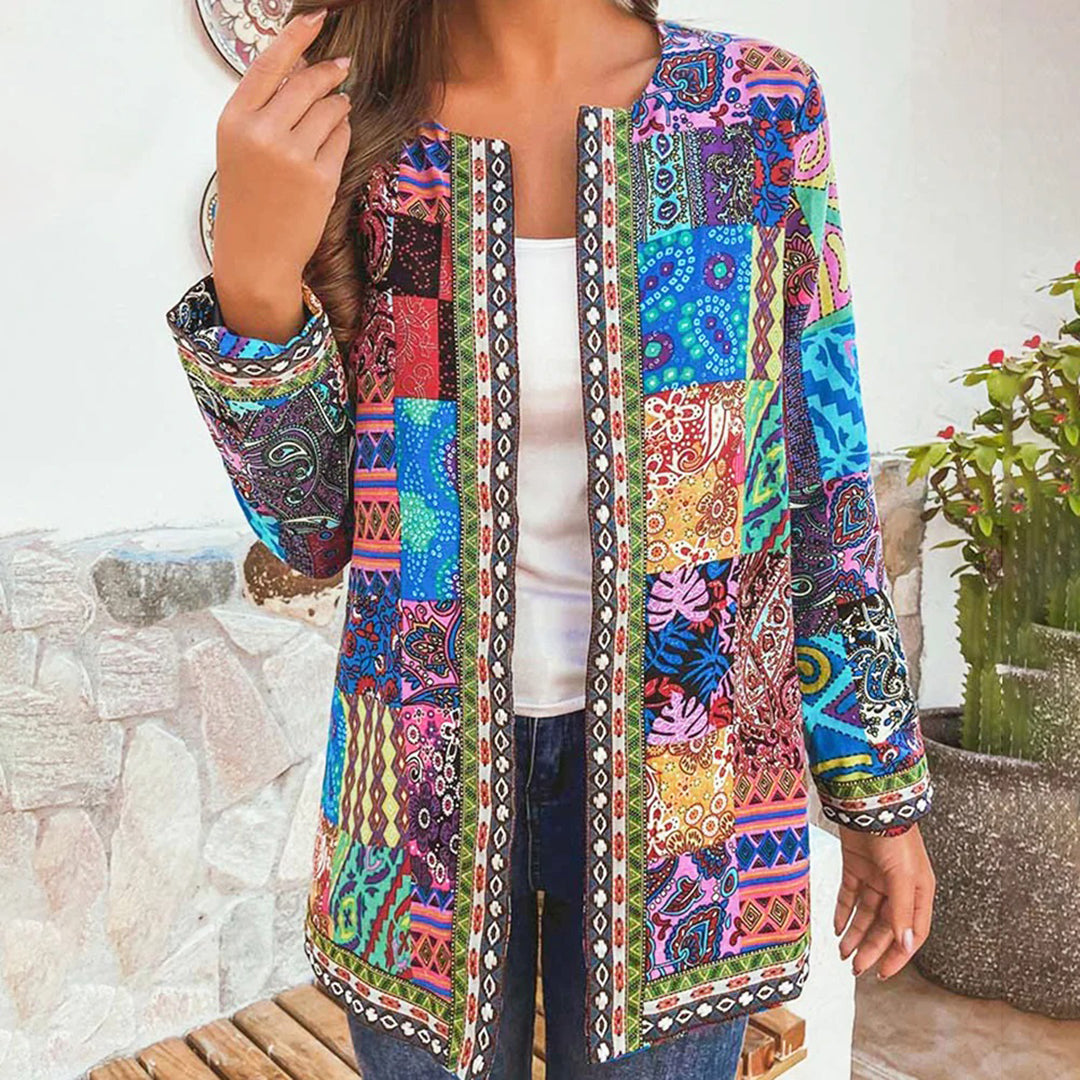 Elena - Elegante Damesjas voor Koudere Maanden in Blauw en Rood