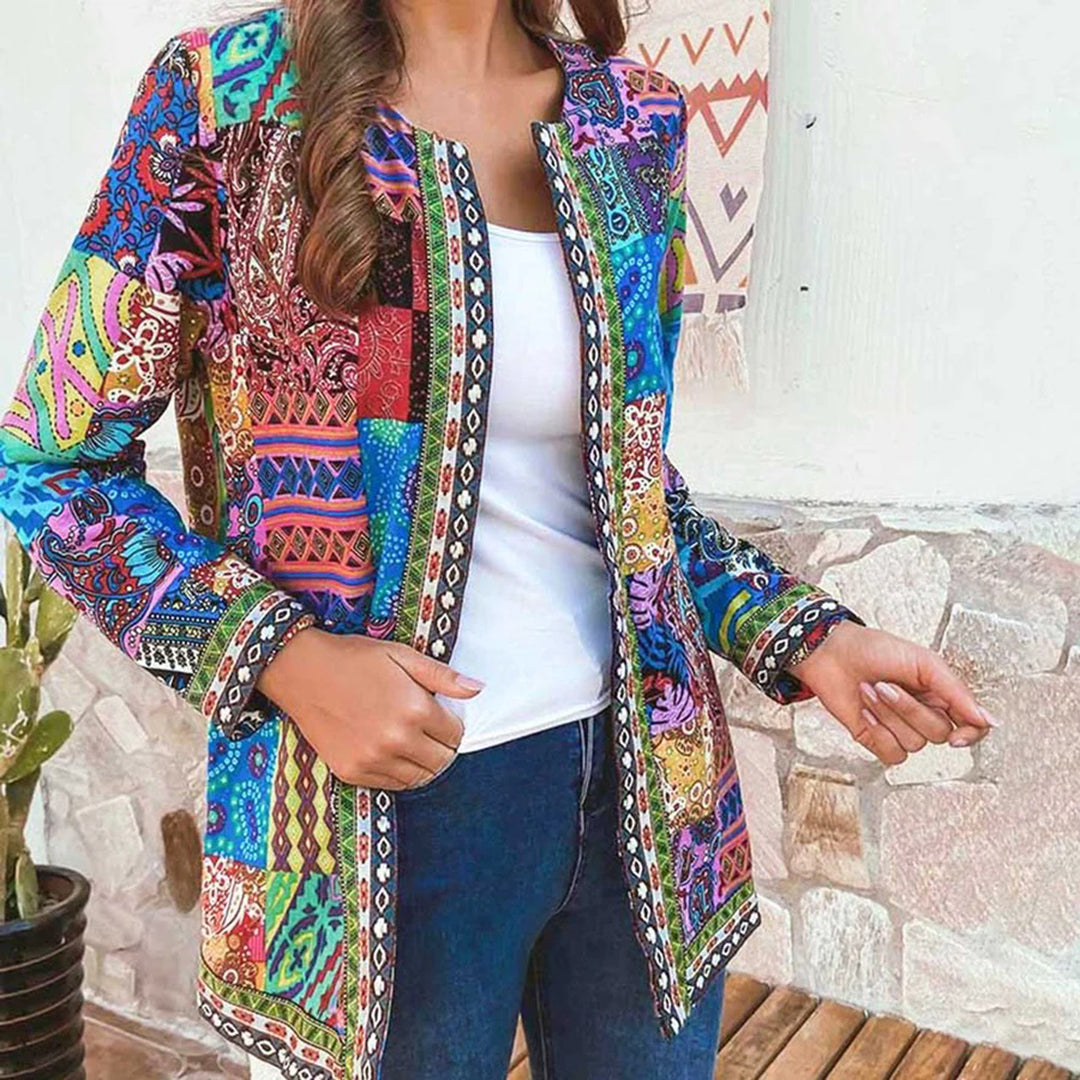 Elena - Elegante Damesjas voor Koudere Maanden in Blauw en Rood