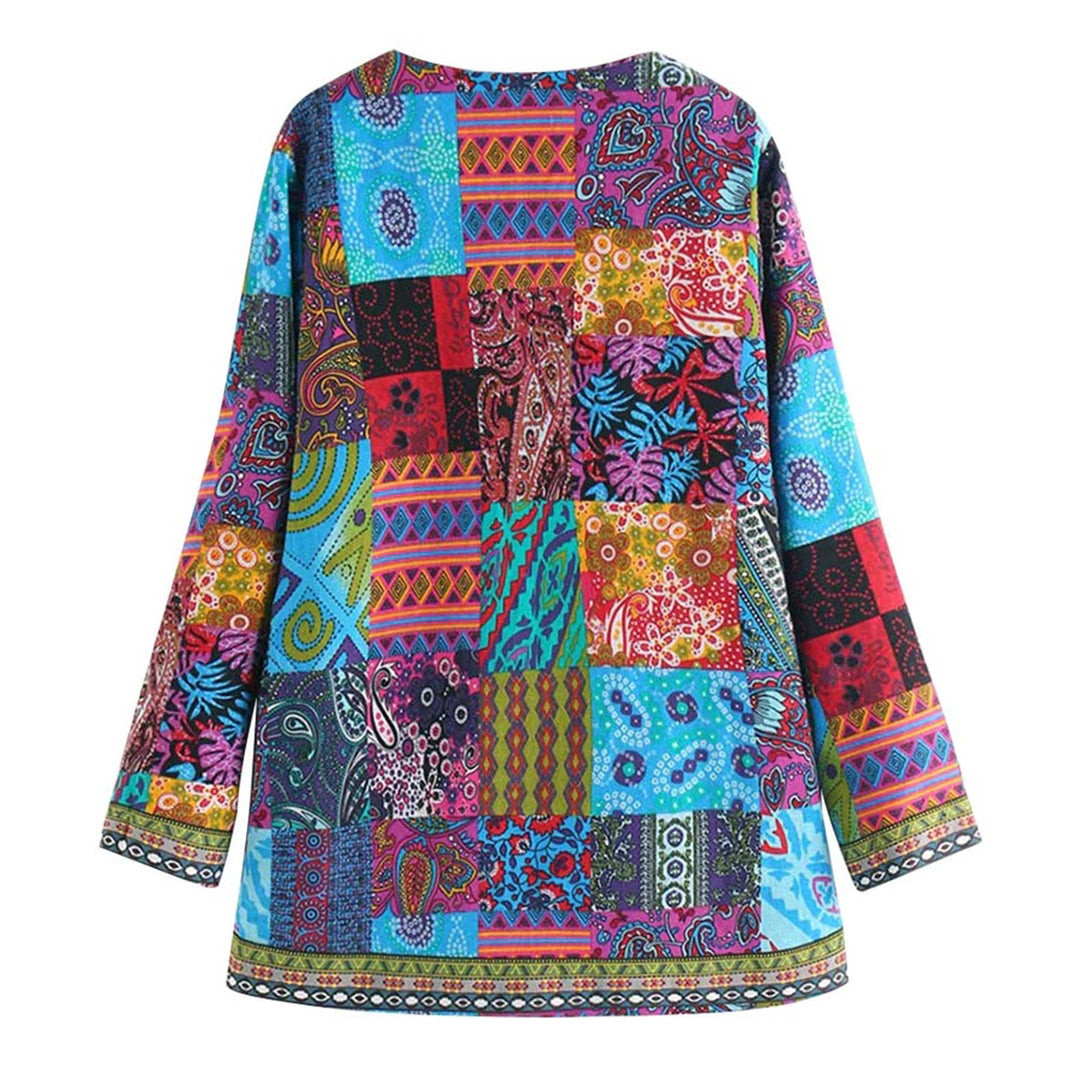 Elena - Elegante Damesjas voor Koudere Maanden in Blauw en Rood