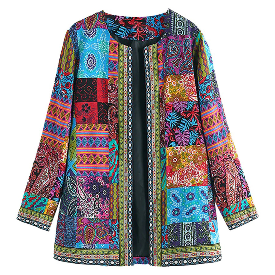 Elena - Elegante Damesjas voor Koudere Maanden in Blauw en Rood