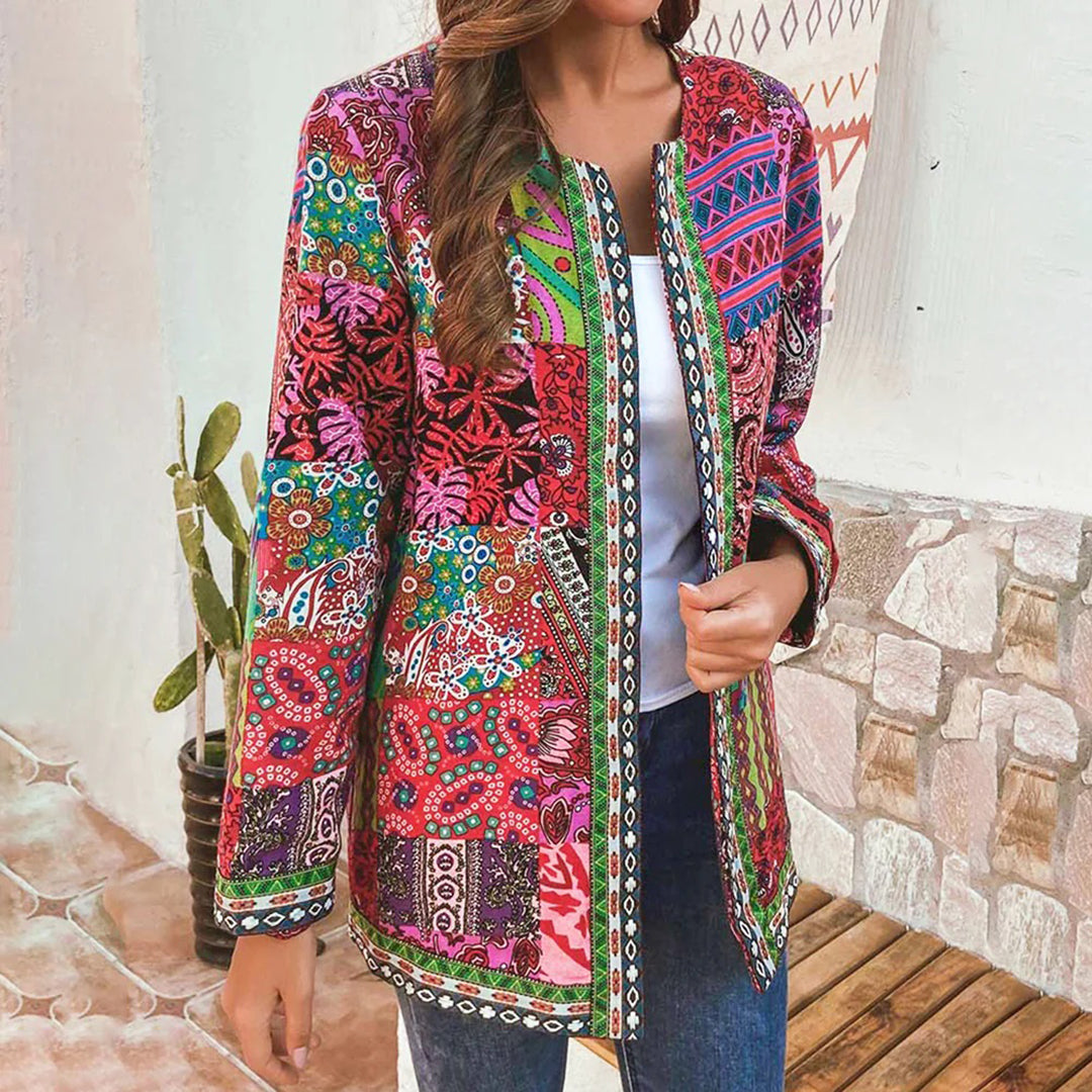 Elena - Elegante Damesjas voor Koudere Maanden in Blauw en Rood