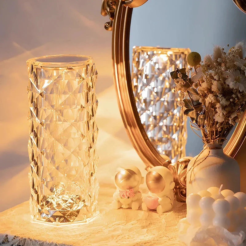 GlanzLicht - Rosé Fonkelende Kristallen Tafel lamp met Touch-Functie
