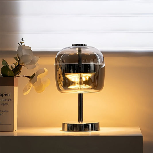 GlanzLicht - Elegante USB-tafellamp van rookglas, dimbaar