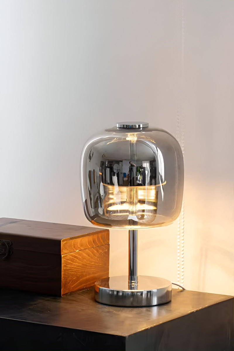 GlanzLicht - Elegante USB-tafellamp van rookglas, dimbaar
