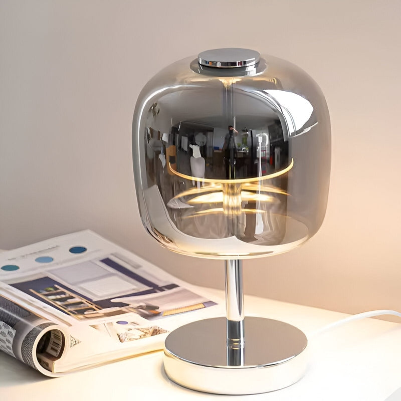 GlanzLicht - Elegante USB-tafellamp van rookglas, dimbaar