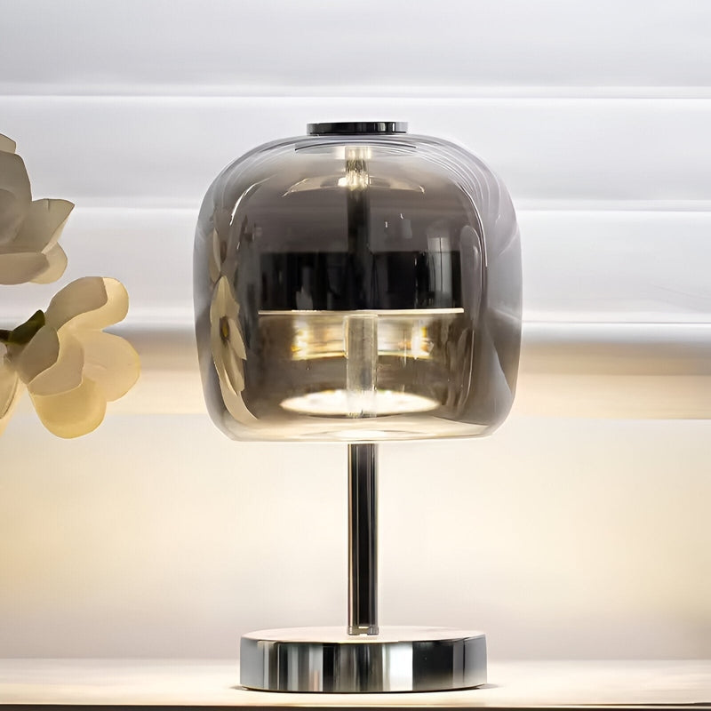 GlanzLicht - Elegante USB-tafellamp van rookglas, dimbaar