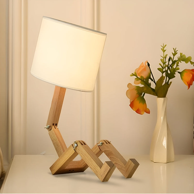 HolzKunst - Flexibele Robotertafellamp van Massief Hout en Stof