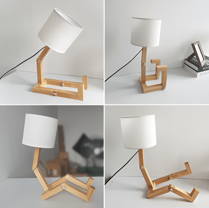 HolzKunst - Flexibele Robotertafellamp van Massief Hout en Stof