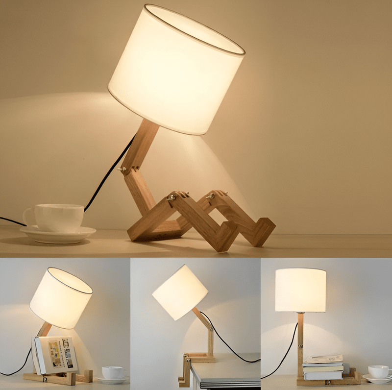 HolzKunst - Flexibele Robotertafellamp van Massief Hout en Stof