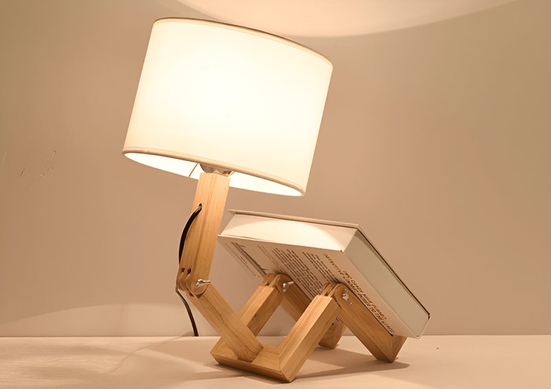 HolzKunst - Flexibele Robotertafellamp van Massief Hout en Stof