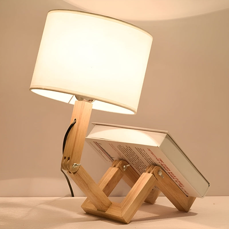 HolzKunst - Flexibele Robotertafellamp van Massief Hout en Stof