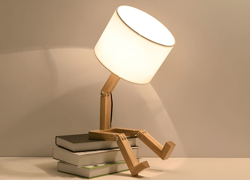 HolzKunst - Flexibele Robotertafellamp van Massief Hout en Stof