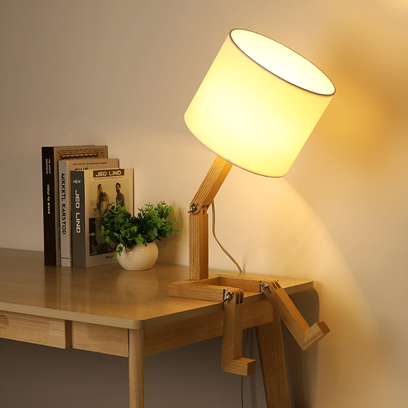 HolzKunst - Flexibele Robotertafellamp van Massief Hout en Stof