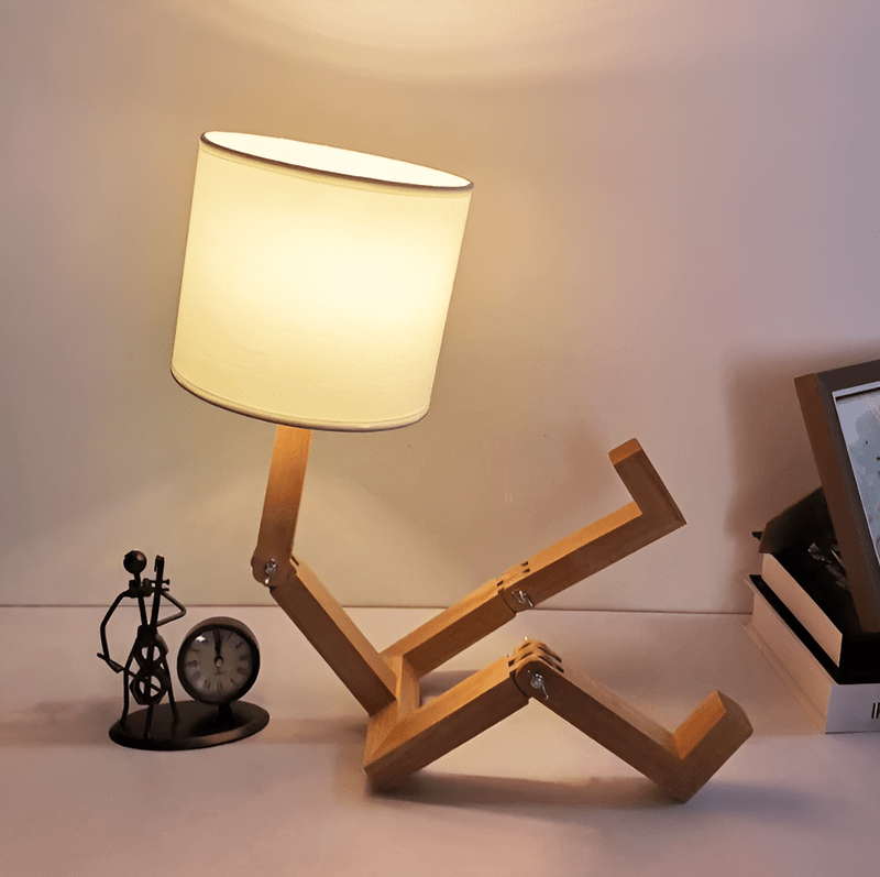 HolzKunst - Flexibele Robotertafellamp van Massief Hout en Stof