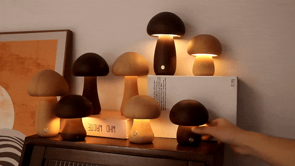 LichtWunder - Touch-bediening Houten Paddenstoel LED Nachtlamp