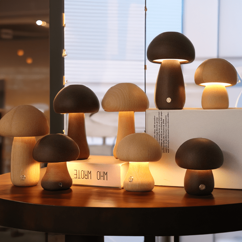 LichtWunder - Touch-bediening Houten Paddenstoel LED Nachtlamp