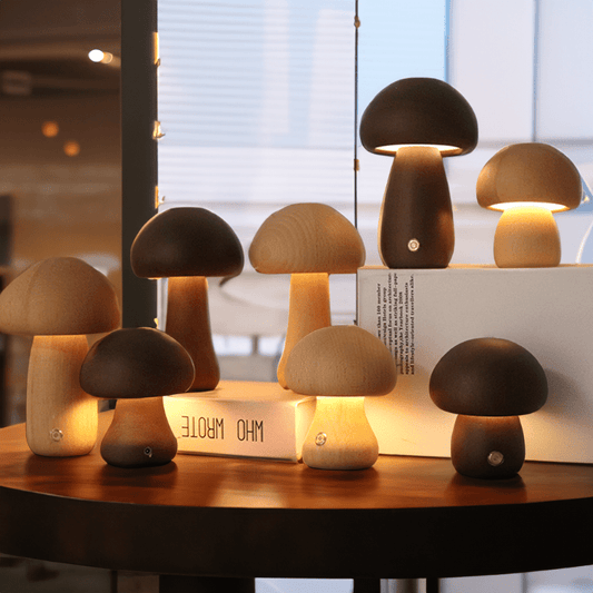 LichtWunder - Touch-bediening Houten Paddenstoel LED Nachtlamp
