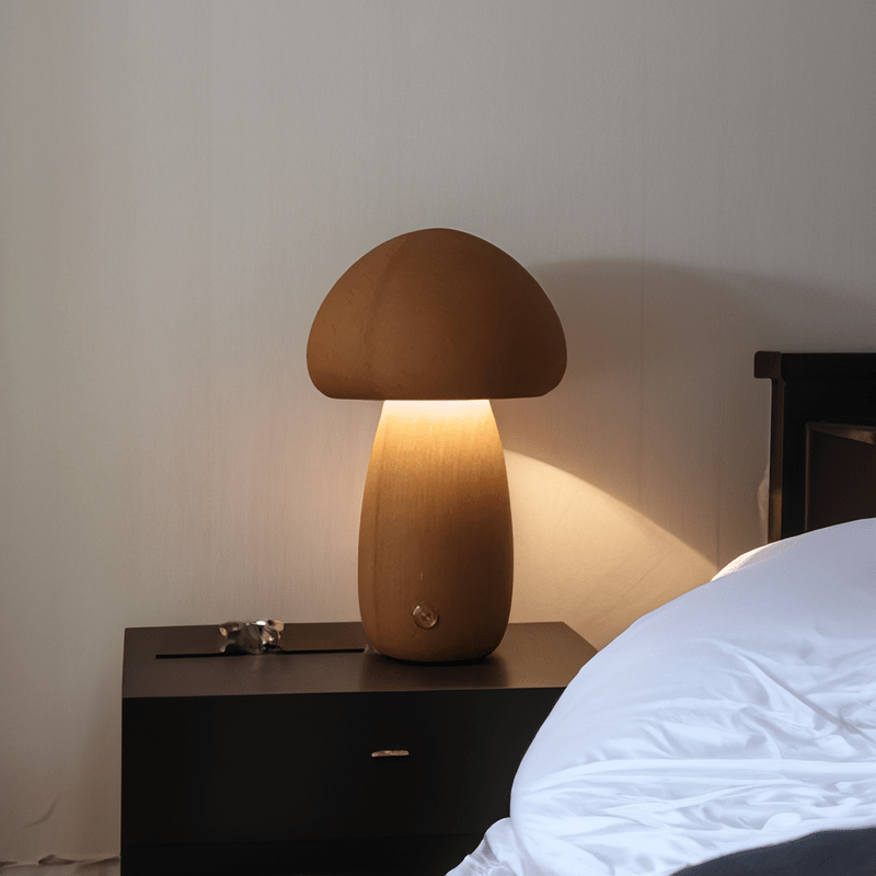 LichtWunder - Touch-bediening Houten Paddenstoel LED Nachtlamp