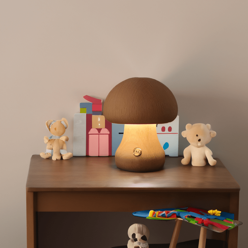 LichtWunder - Touch-bediening Houten Paddenstoel LED Nachtlamp