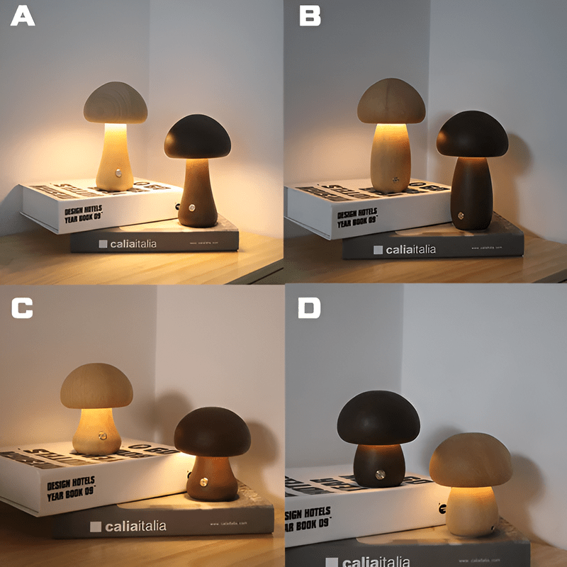LichtWunder - Touch-bediening Houten Paddenstoel LED Nachtlamp