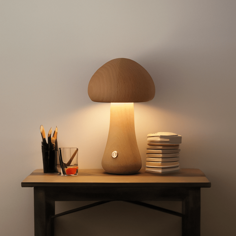 LichtWunder - Touch-bediening Houten Paddenstoel LED Nachtlamp
