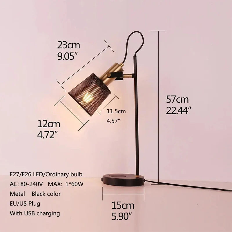 UrbanDesign - Stijlvolle Tafellamp Industrieel Zwart met USB