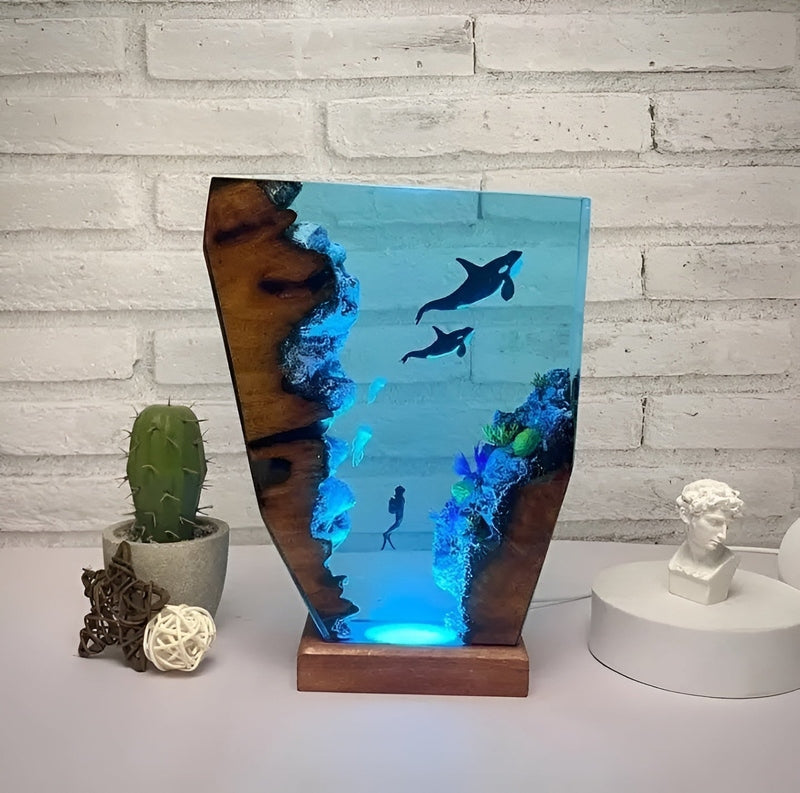 OceanGlow USB Oplaadbare Epoxyhars Tafel lamp - Grotten Decoratie
