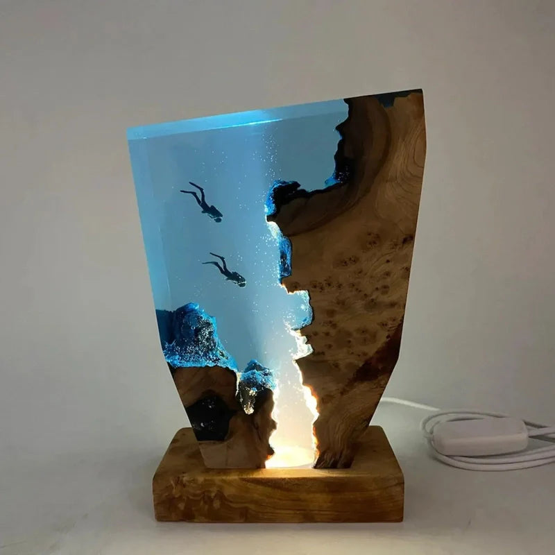 OceanGlow USB Oplaadbare Epoxyhars Tafel lamp - Grotten Decoratie