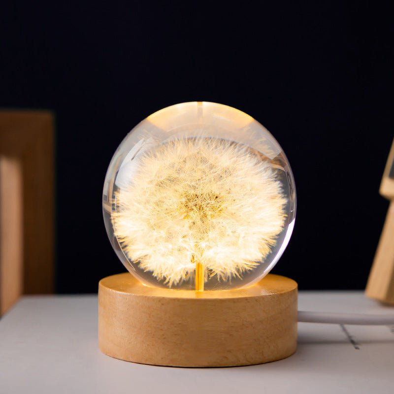 GlanzVolle - Kristallen Bol Tafel Lamp met 3D Paardenbloem Bloemen