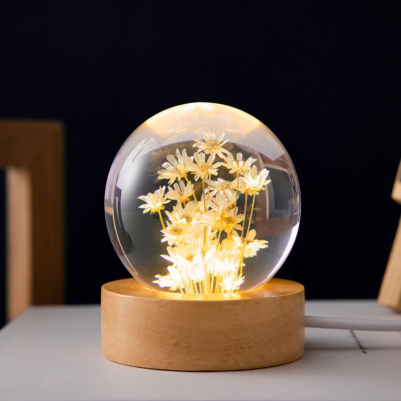 GlanzVolle - Kristallen Bol Tafel Lamp met 3D Paardenbloem Bloemen