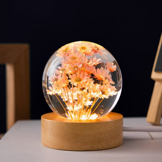 GlanzVolle - Kristallen Bol Tafel Lamp met 3D Paardenbloem Bloemen