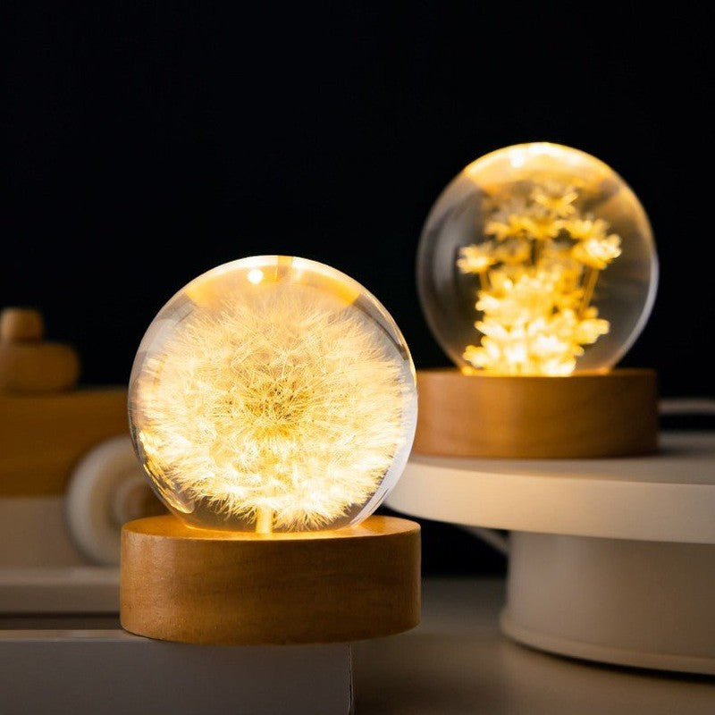 GlanzVolle - Kristallen Bol Tafel Lamp met 3D Paardenbloem Bloemen