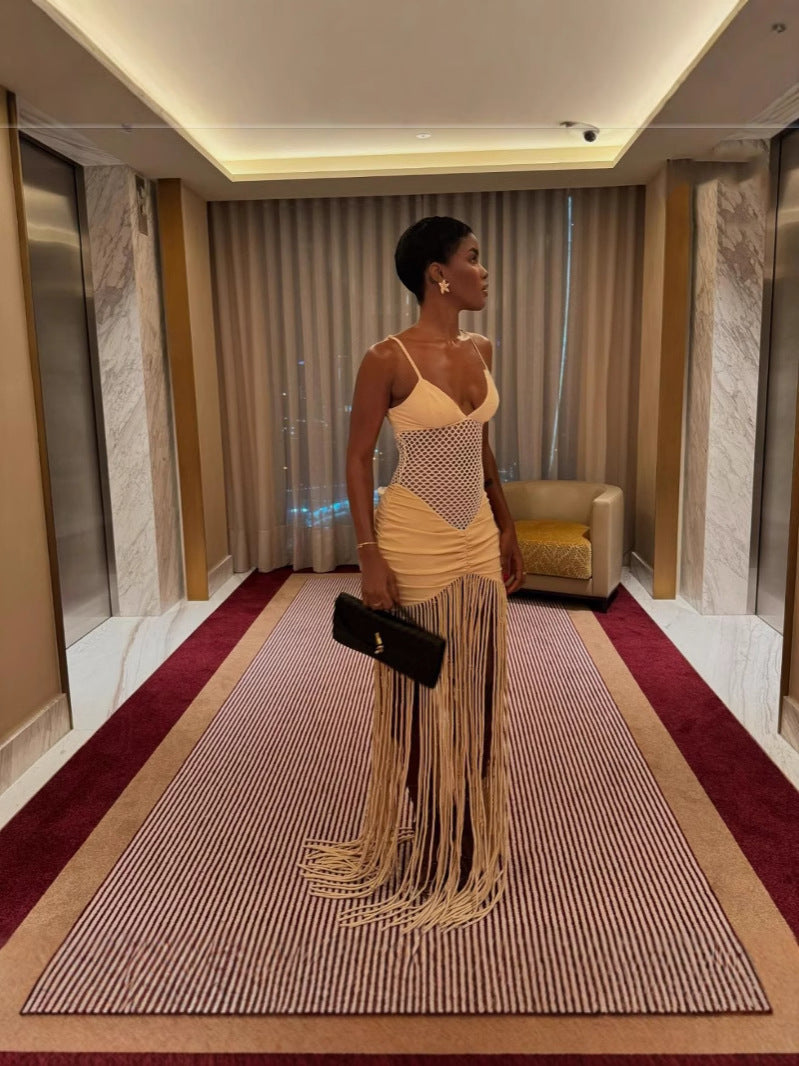 Chique Mesh Middenrif Jurk met Modeuze Banden – Waar Elegantie Vertrouwen Omarmt!