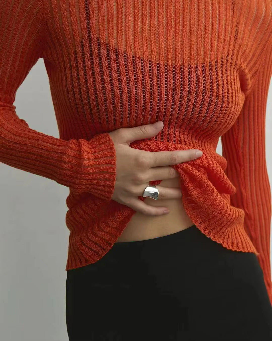 Ronde Hals Dun Ademend Gebreid Wol Top - Lange Mouw Pullover voor Vrouwen