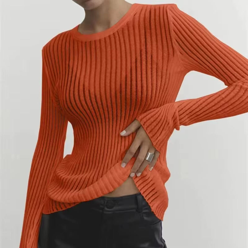 Ronde Hals Dun Ademend Gebreid Wol Top - Lange Mouw Pullover voor Vrouwen