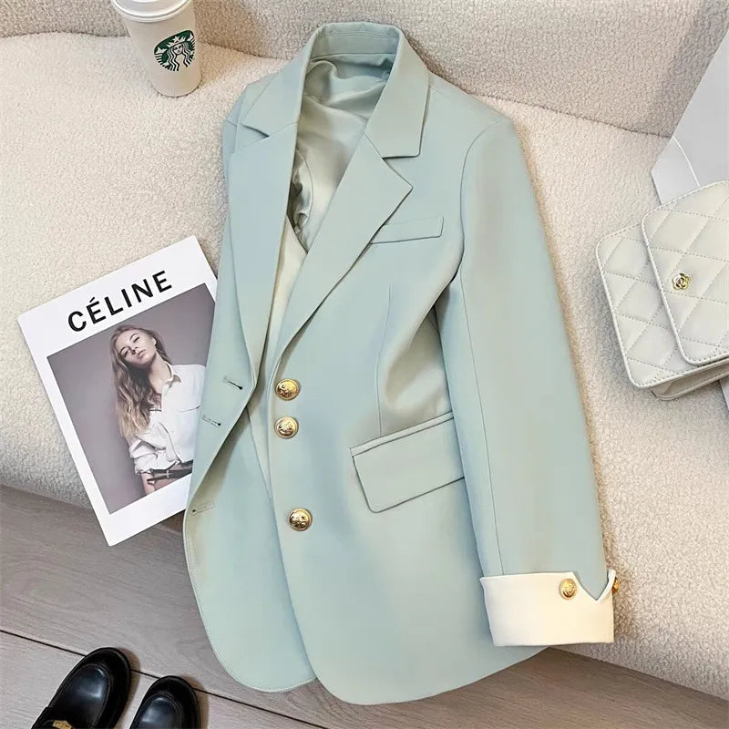 Dames Lente en Herfst Multi-Kleur Temperament Jas – Mode Lange Mouwen Effen Kleur Jacket
