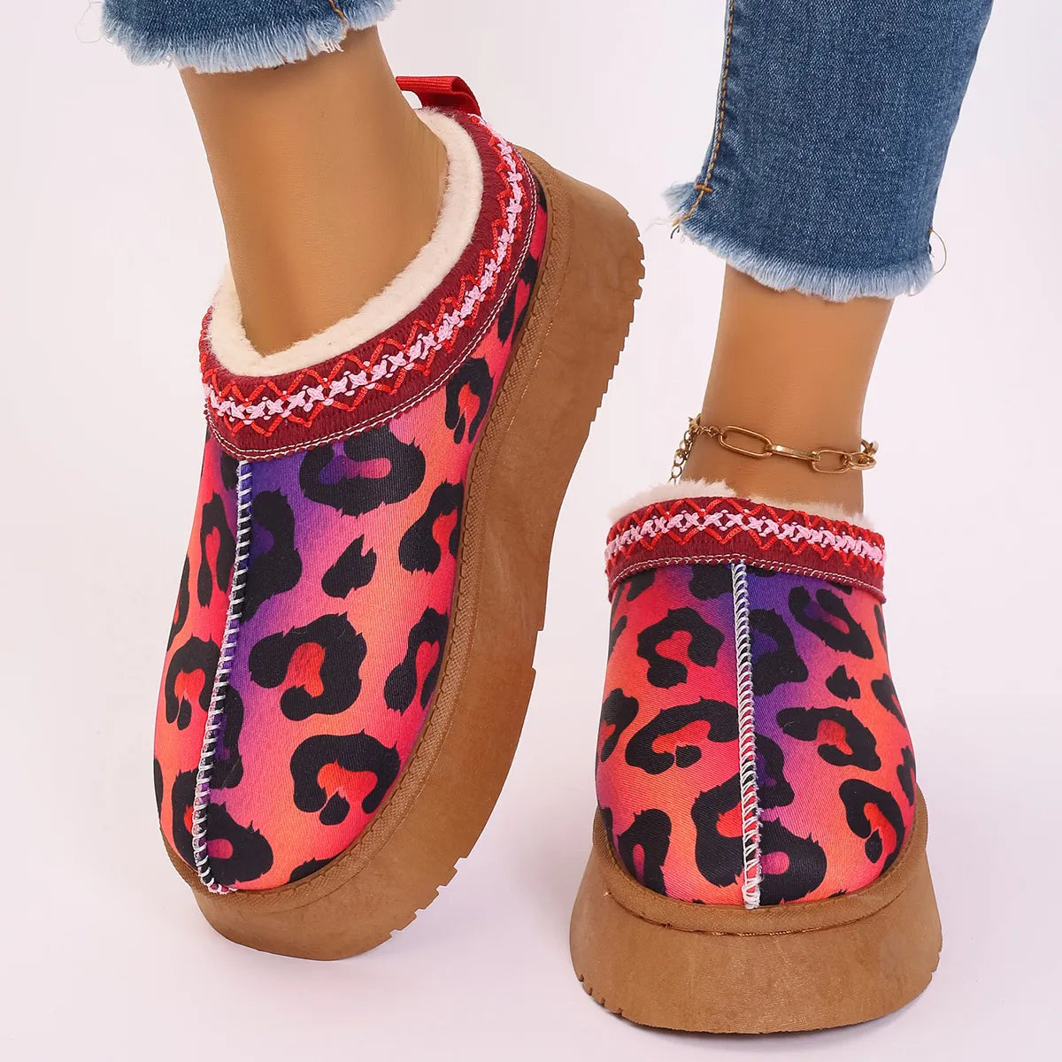 Dames Cartoon Kerst Enkellaarsjes – Warme Winter Slip-On Schoenen met Pluche Voering