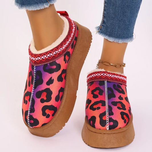 Dames Cartoon Kerst Enkellaarsjes – Warme Winter Slip-On Schoenen met Pluche Voering
