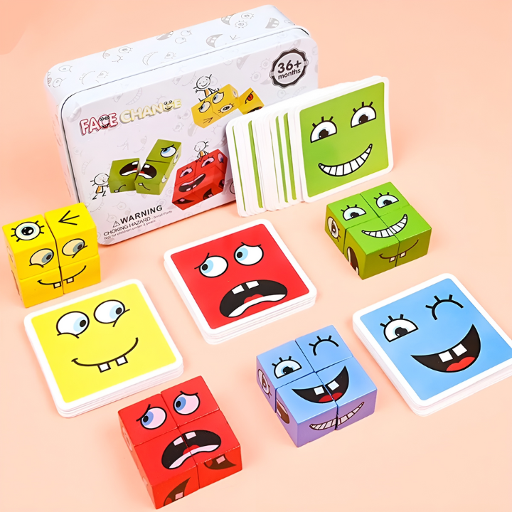 Emoji blokken houten leerset