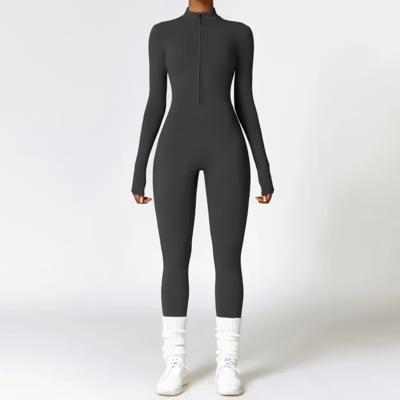 Winter Fleece-gevoerde Yoga Jumpsuit – Lange Mouwen Warme Bodysuit voor Vrouwen