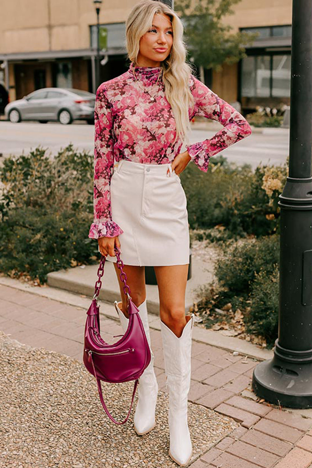 Sophia - Elegante Rose Floral Mesh Bluse mit Flügelärmeln