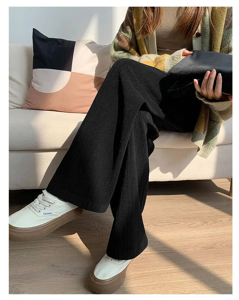 Herfst Winter Fleece Wijd-Broek – Verdikte Drapering Hoge Taille Stijl voor Vrouwen