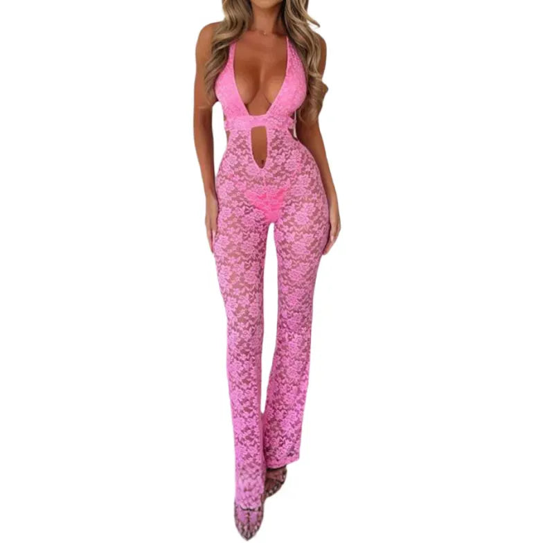 EXCLUSIEVE HALTERNECK KANT JUMPSUIT - HAAL HET VOORDAT HET OP IS!