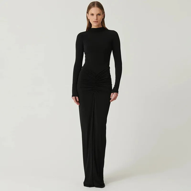 Dames Slankmakende Geplooide Lange Jurk – Elegante Hoge Taille Eendaagse Rok voor een Verfijnde Stijl